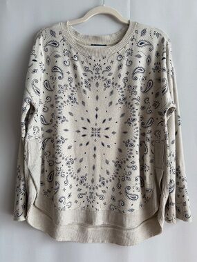 Democracy Cream Bandana Print Hi-Low Knit Sweater Top Oversized Medium